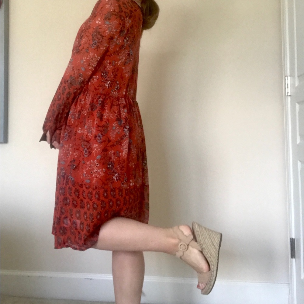 Rust Color Boho Midi Dress